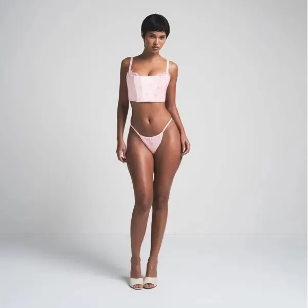 SKIMS Velvet Lace Cropped Corset Top Cherry Blossom Heart Breaker NWT Medium - Image 3