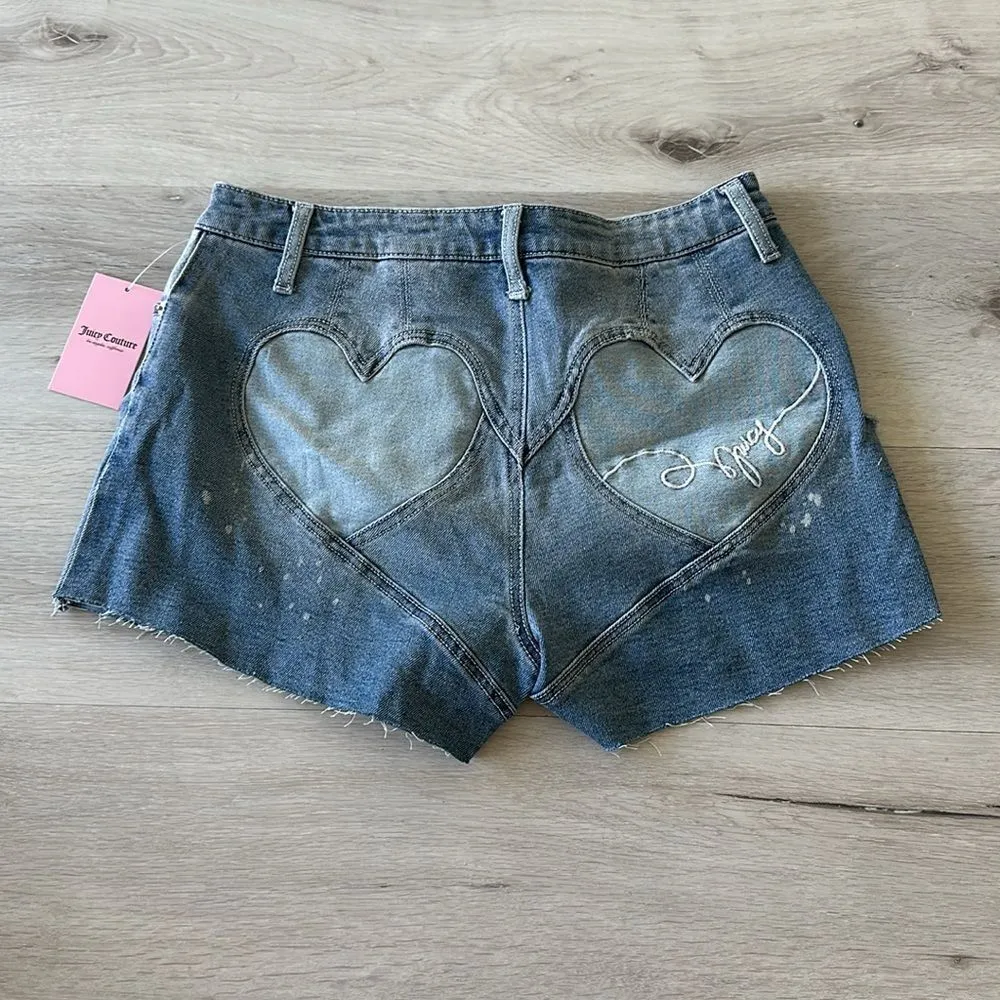 Juicy Couture 2 of Hearts Denim Shorts Medium Wash 29 NWT - Image 10