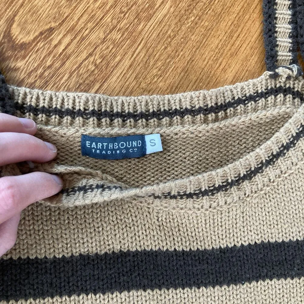 Earthbound Trading Co. Womens S Brown Stripe Knit Crop Top Festival Boho Hippie - Image 4