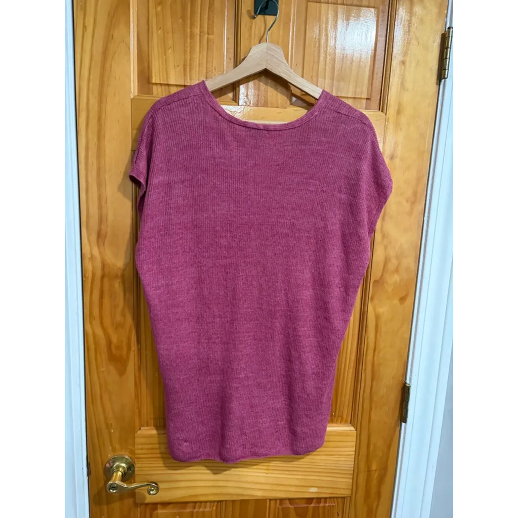 Eileen Fisher Organic Linen Ribbed V Neck Tunic Top Berry Pink Women’s Large - Image 4