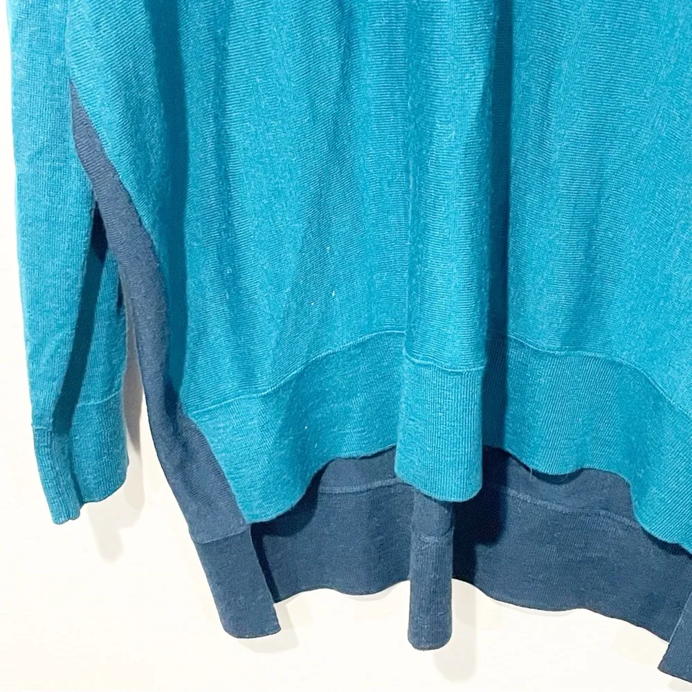 EILEEN FISHER Medium Arctic Green Blue Royal Alpaca Colorblock High Low Sweater - Image 3