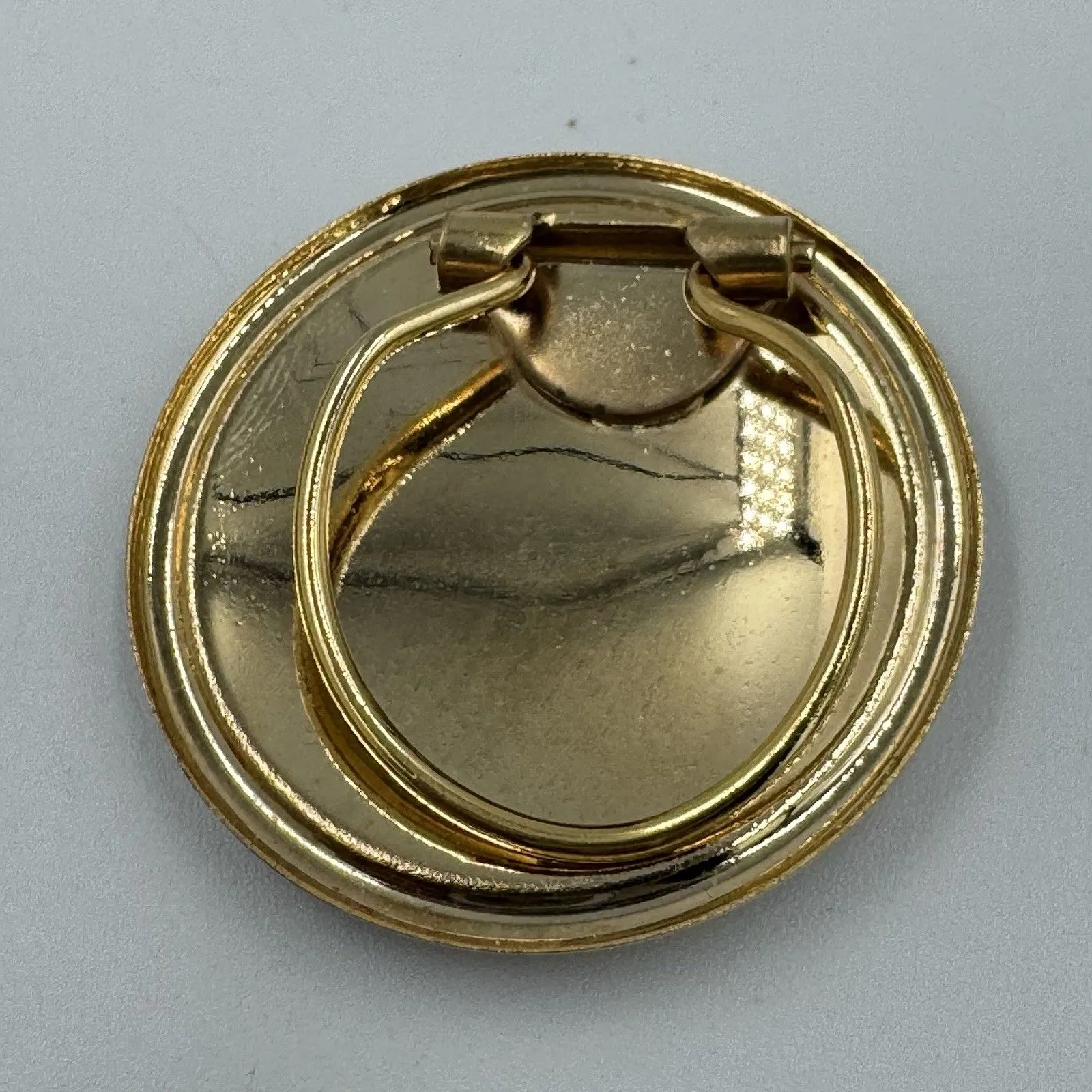 Round‎ Enamel Blue Gold Scarf Clip MCM Abstract Retro Glitter Vintage - Image 2