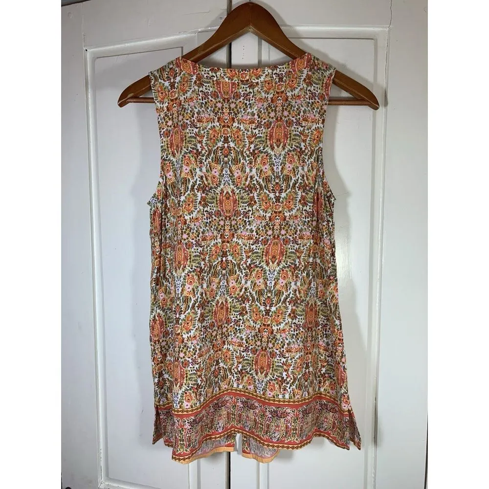 J Jill Sleeveless Button Up Shirt Womens XS Petite PXS Print Flowy Church Easter - Image 3