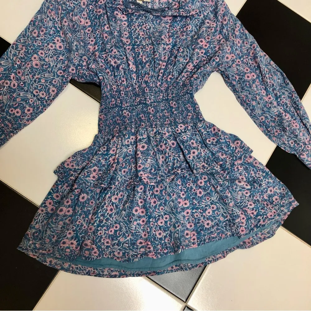 Cleobella Bianca Long Sleeve Mini Dress Floral Pattern Ruffles Blue Pink Flowers - Image 9