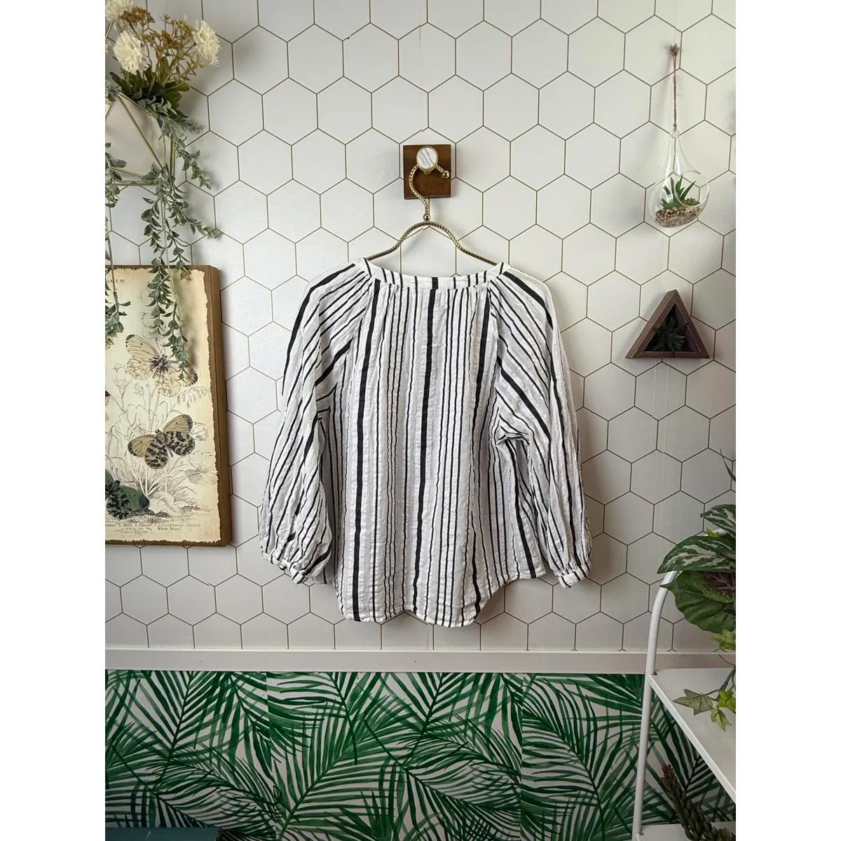 Evereve White Katie Stripe Popover Split Neck Top - Size - Small - Image 3