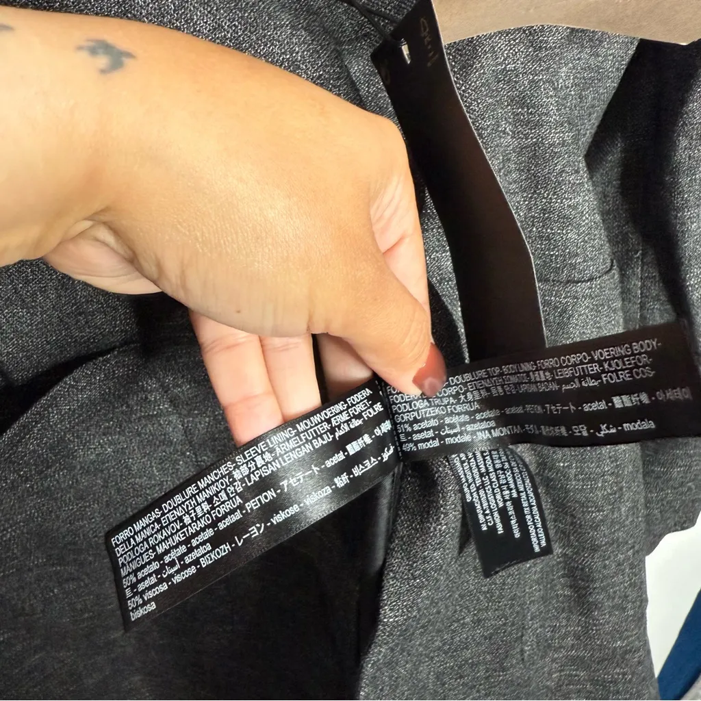 NWT Massimo‎ Dutti Long Blazer Melange Pockets Black Notch Lapel Collar Medium - Image 10