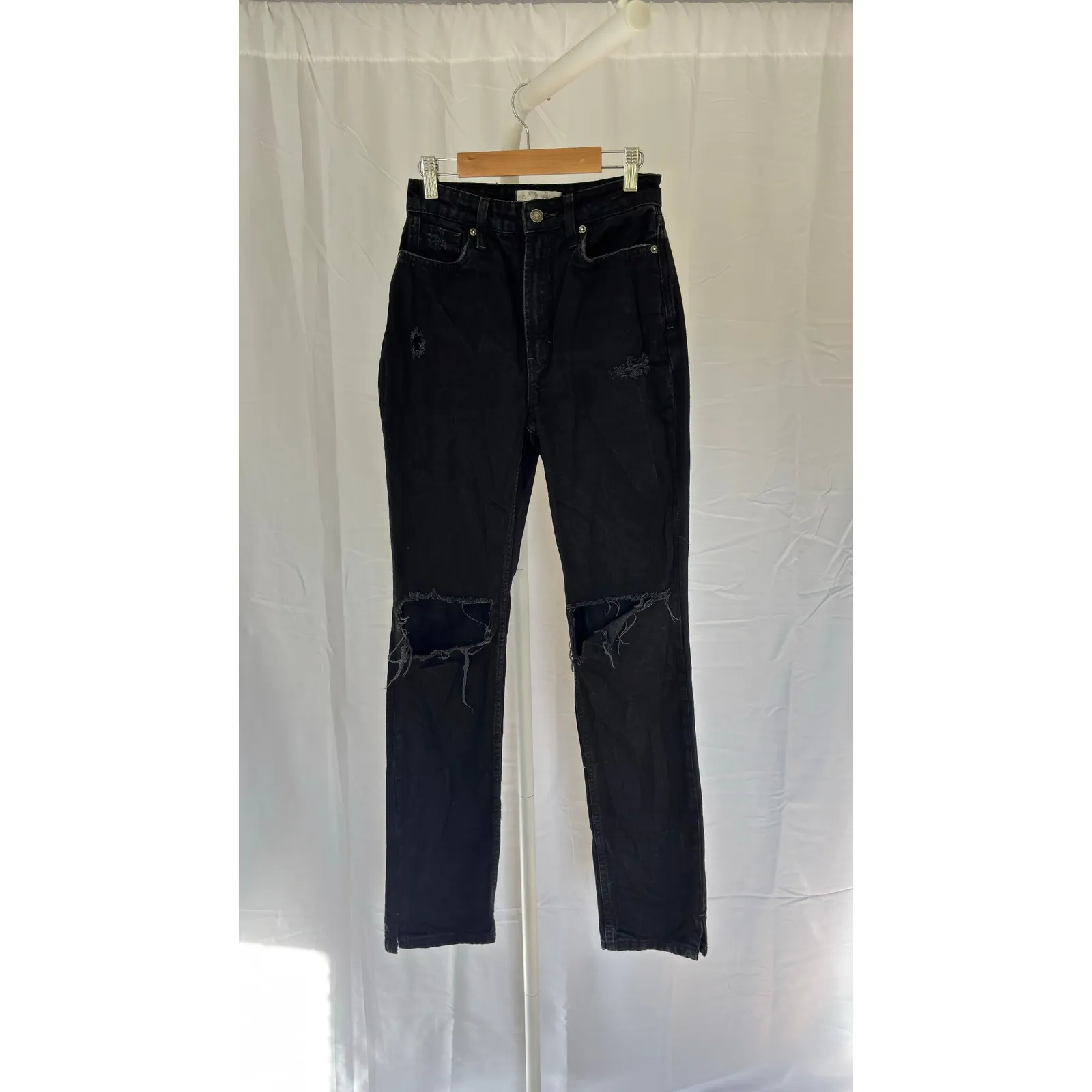 We The Free Black Distressed Ripped High Rise Straight Leg Jeans‎ Women's - Image 3