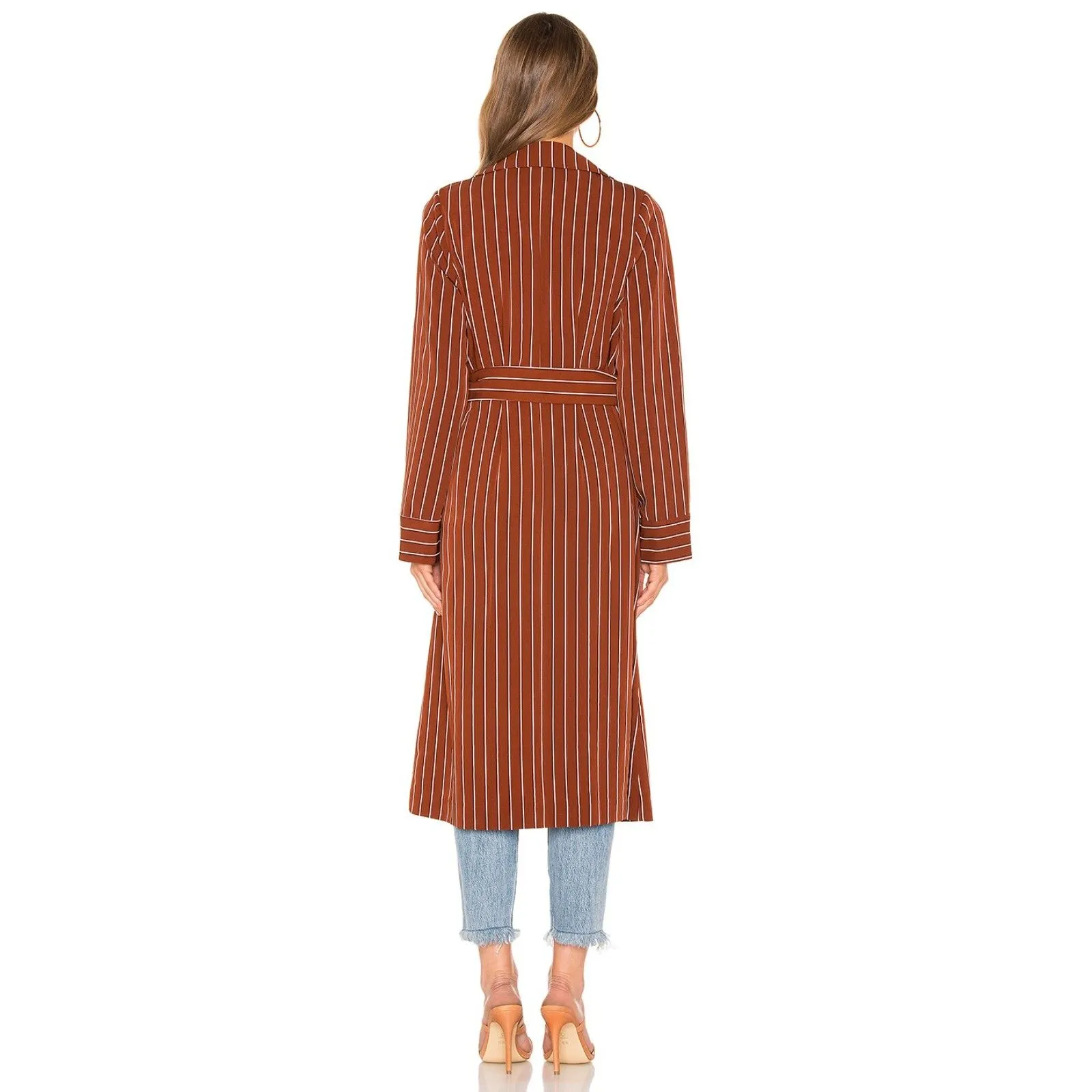 Privacy Please Cassidy Belted Midi Trench in Brown & Tan Stripe size Small - Image 5