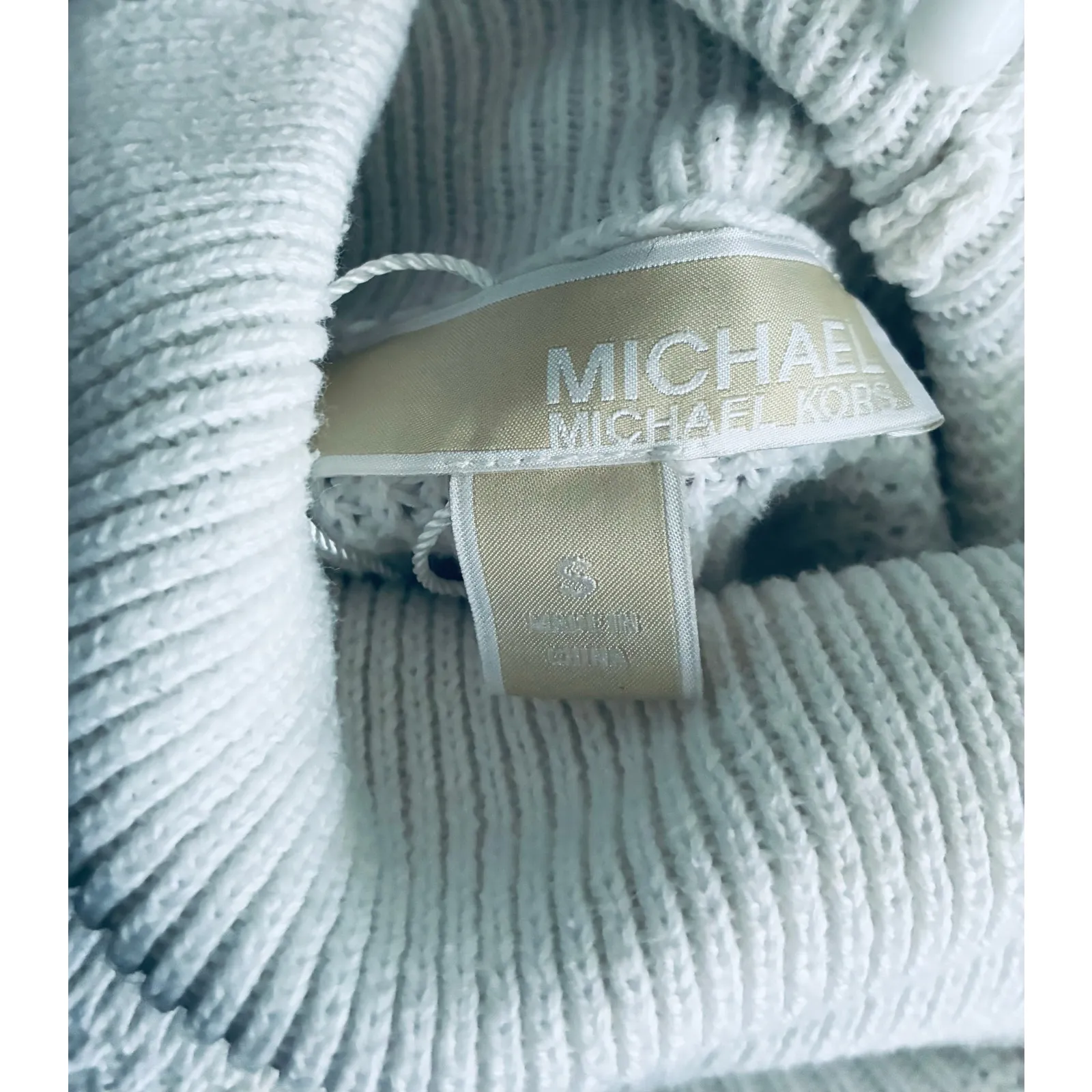 MICHAEL Michael Kors Sweater Waffle Knit Turtle Neck White Women's Small - Image 8