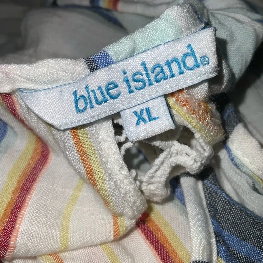 Blue Island Multicolor Stripes White Boho Fringe Hem Tie Strap Summer Dress XL - Image 10