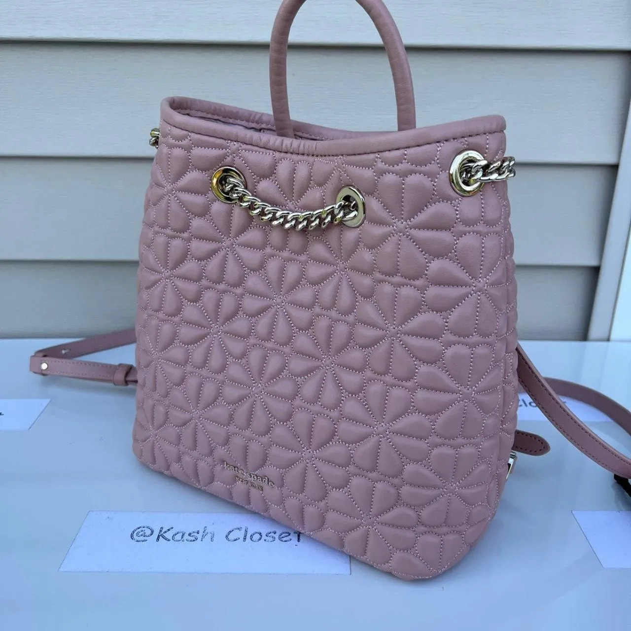 Kate Spade New York Pink Bloom Quilted Leather Backpack - Image 3