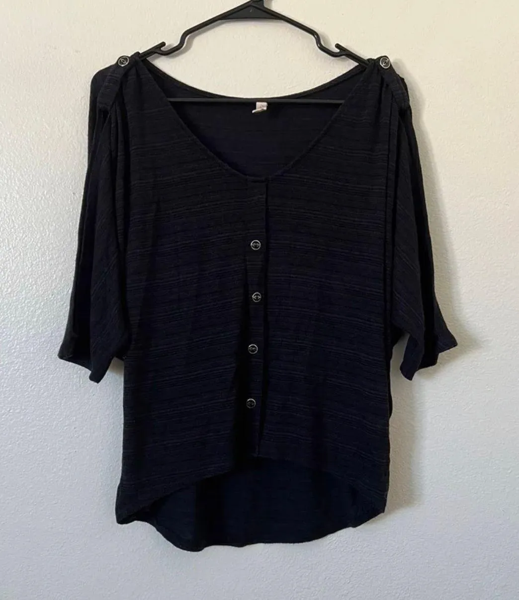 Blue/Black Flowy Drape Blouse - Image 2