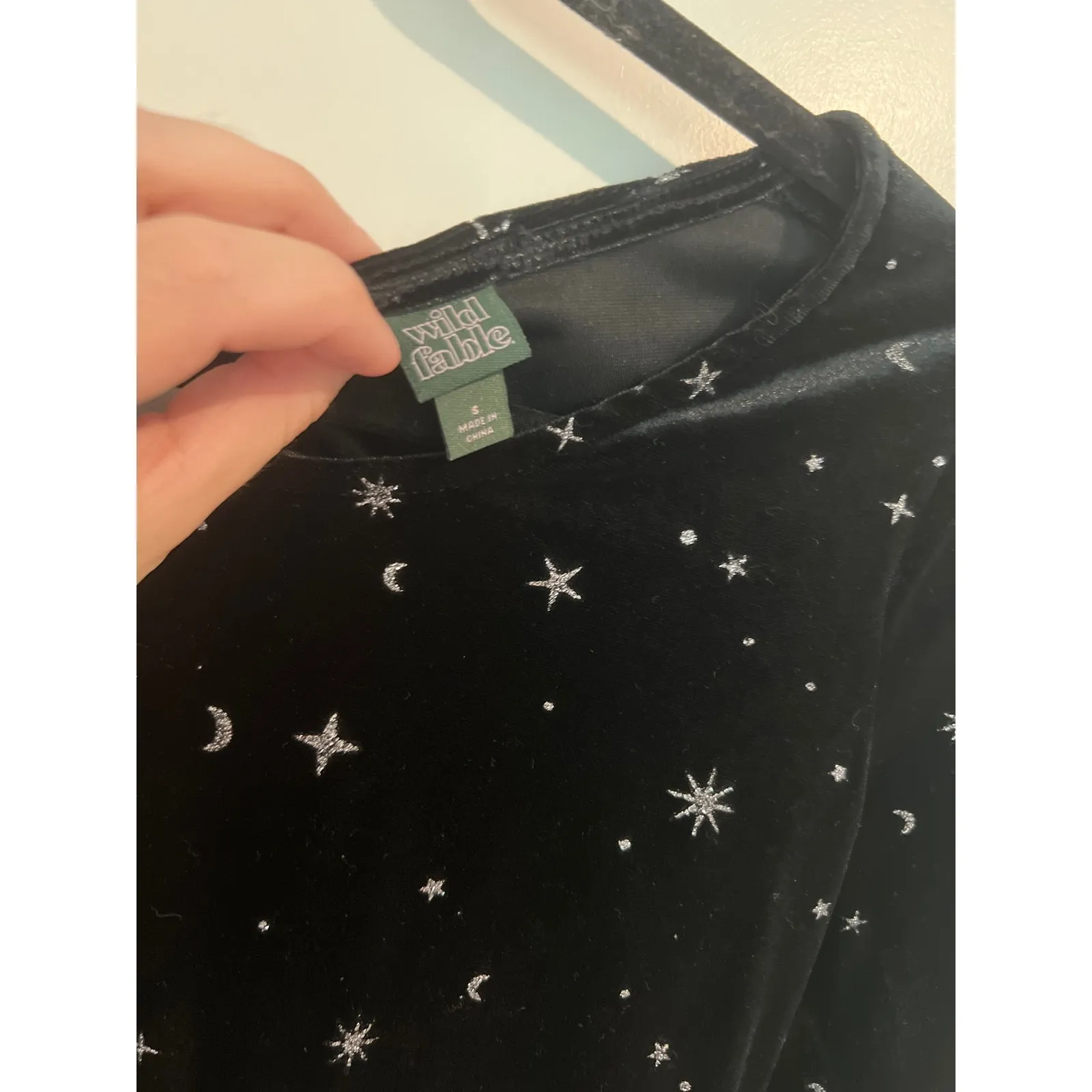 Wild Fable Velvet Stars & Moons Long Sleeve Keyhole Open Back Bodysuit Black S - Image 6