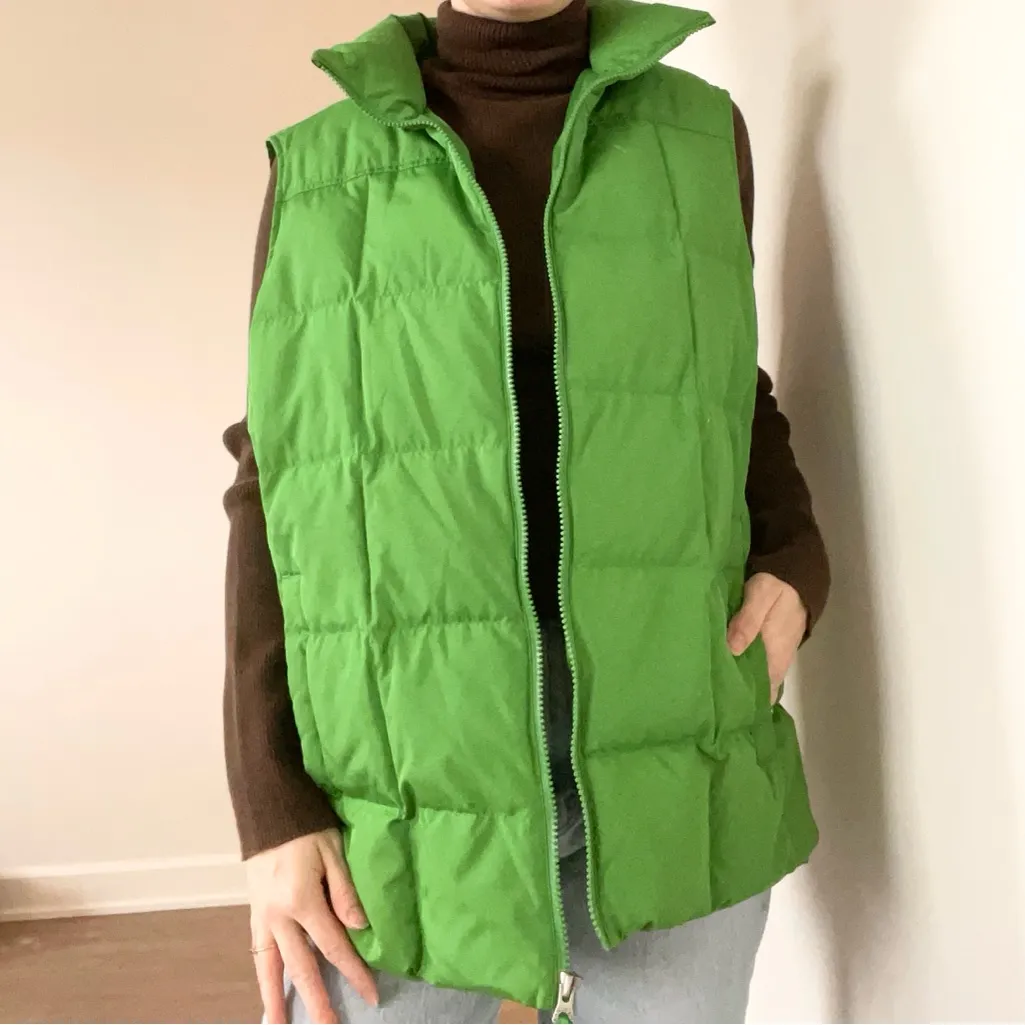 Lands' End Oversized Green Down Puffer Vest - Image 3
