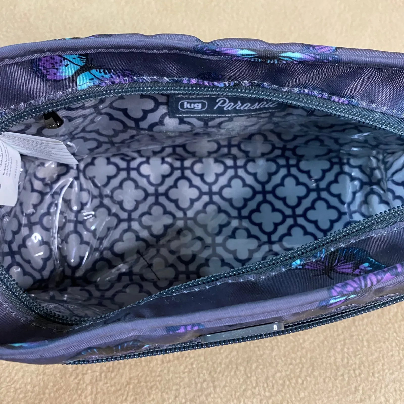 Lug Parasail Butterfly Grey Print Cosmetic Travel Toiletries Bag Zip Makeup EUC Gray - Image 5