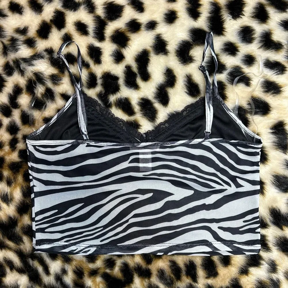 Full Tilt  Zebra Print Mesh Lace Trim Cami L - Image 5