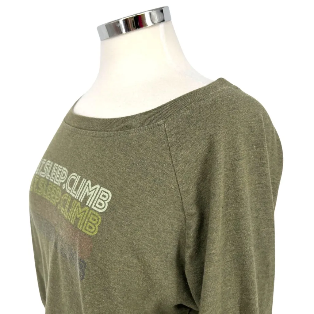 PrAna Eat.Sleep.Climb Long Sleeve Graphic Tee Olive Green Size Small - Image 3