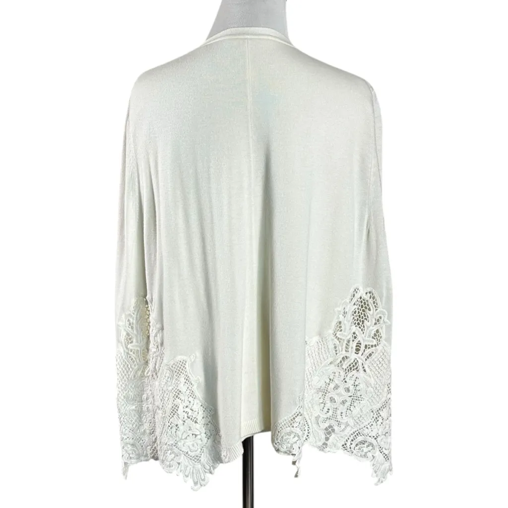 Kobi Halperin Benita Lace Trim Cape Cardigan in Ivory Size XL Open Front Dainty - Image 6