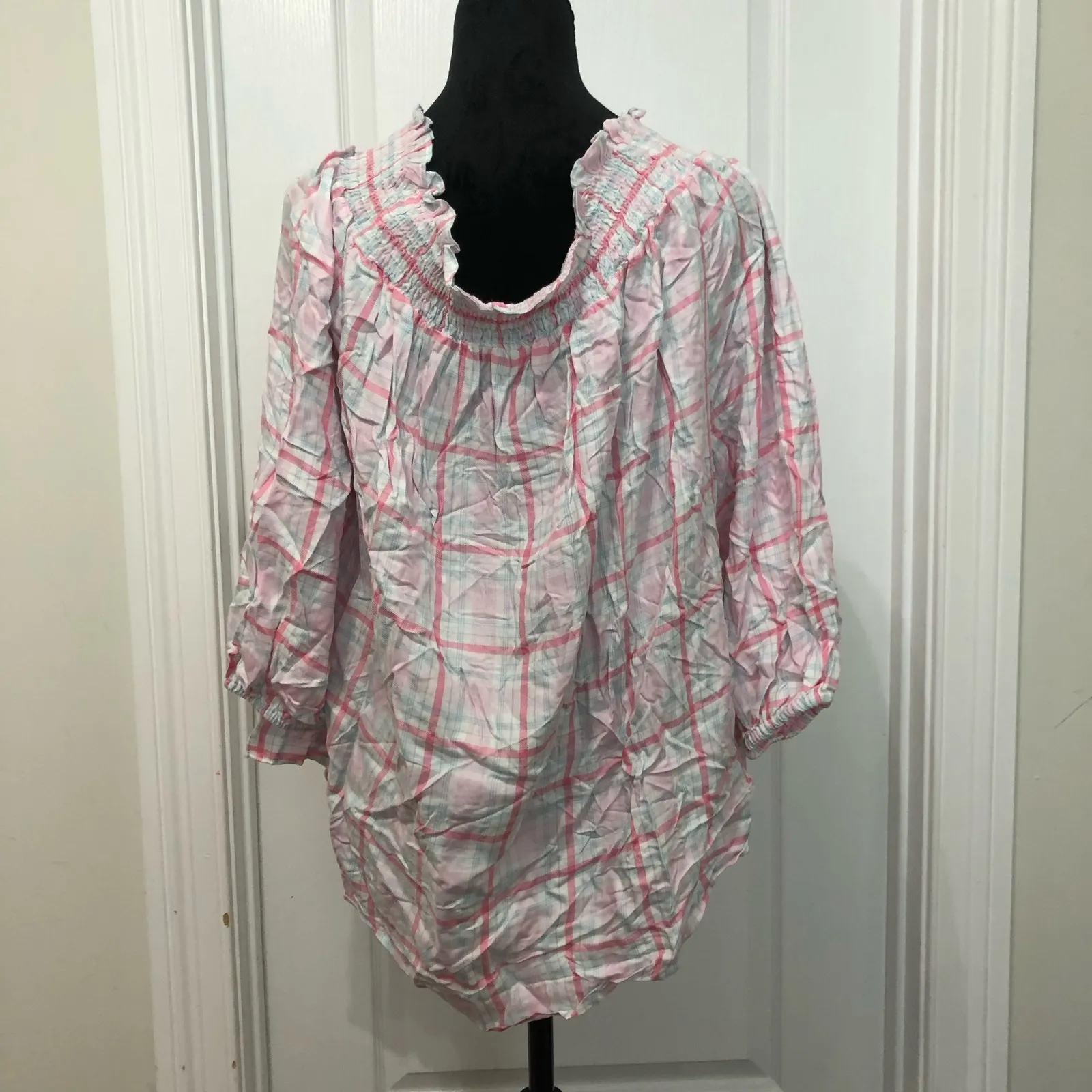 Tommy Hilfiger Womens Blouse Size 0X Pink White Check Rounded‎ Hem Pullover NWT - Image 10