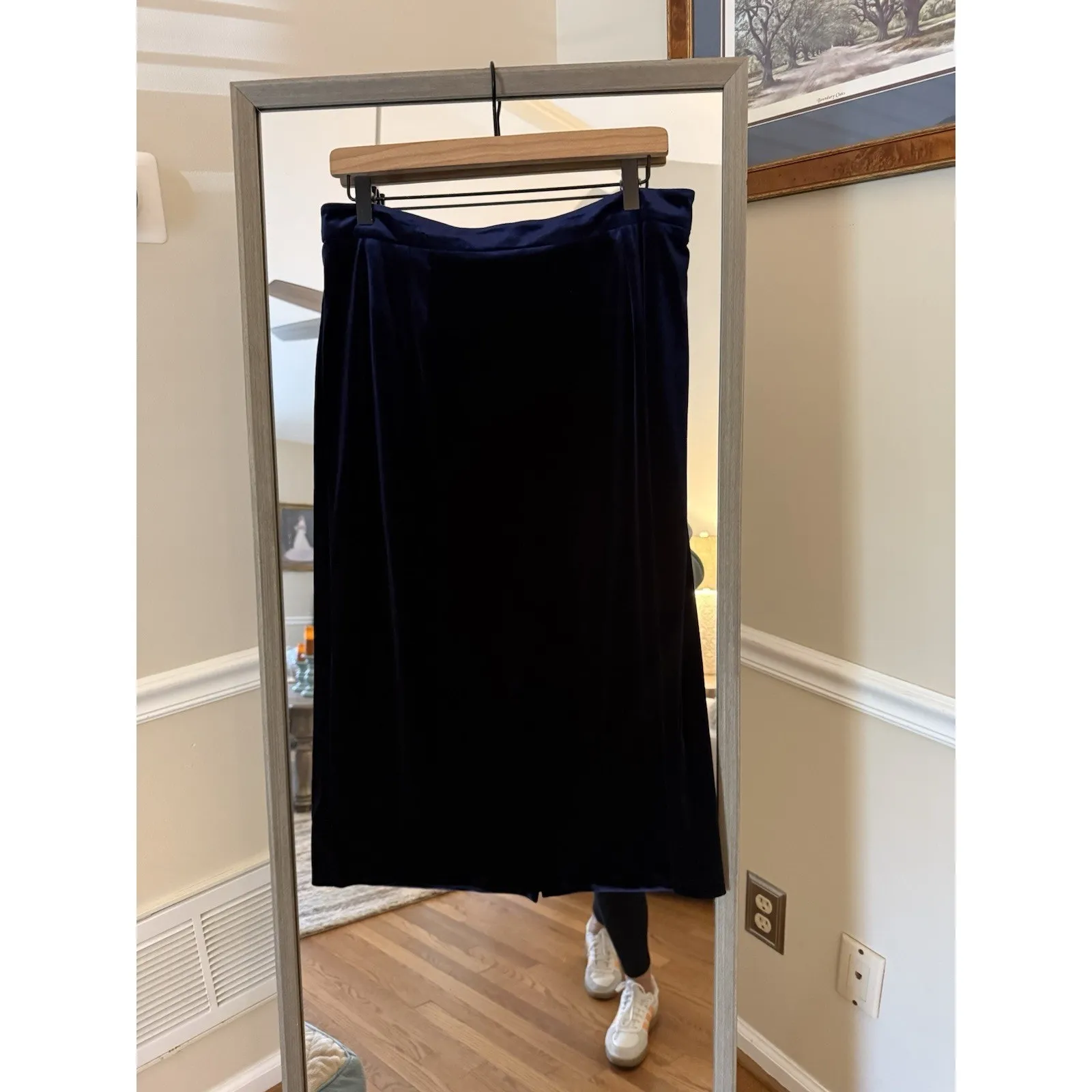 Preston & York Navy Velvet Midi Skirt‎ Soft Stretch Holiday Size 10 - Image 6