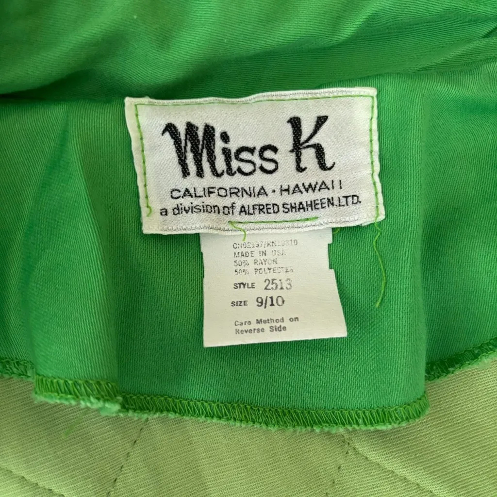 Vintage 70s Alfred Shaheen Quilted Asian Coat Small Green Frog Button Bell Sleev - Image 6