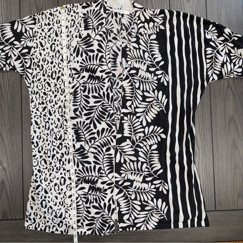 Chicos Summer Romance Midi Cardigan Black White Mixed Print Size XL Tropical - Image 10