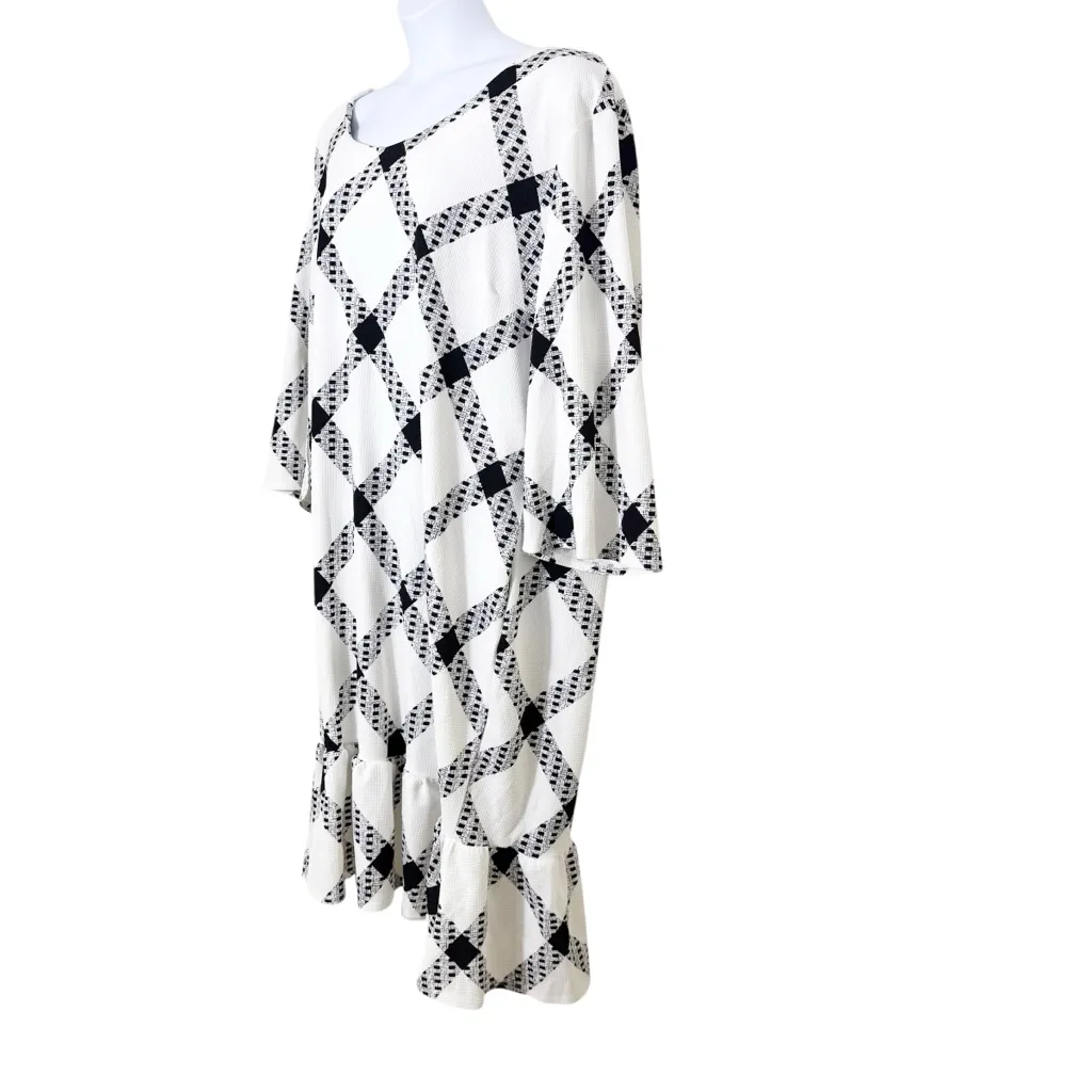 Ashley Stewart Black &‎ White Gingham Ruffle Hem Midi Dress NWT Size 34/36 - Image 4