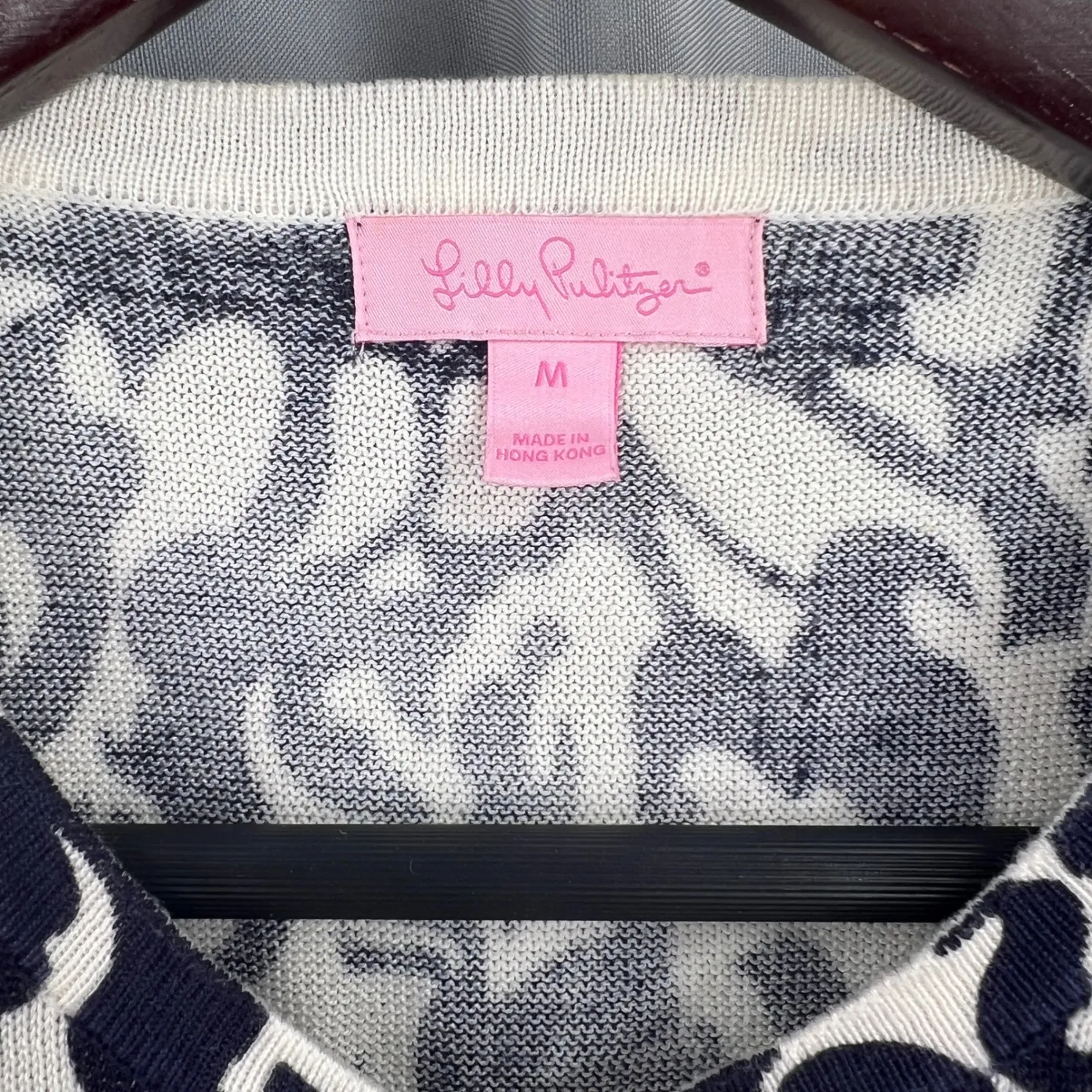 Lilly Pulitzer Horse of Course Cardigan Sweater Navy Blue White Cotton Size Med - Image 5