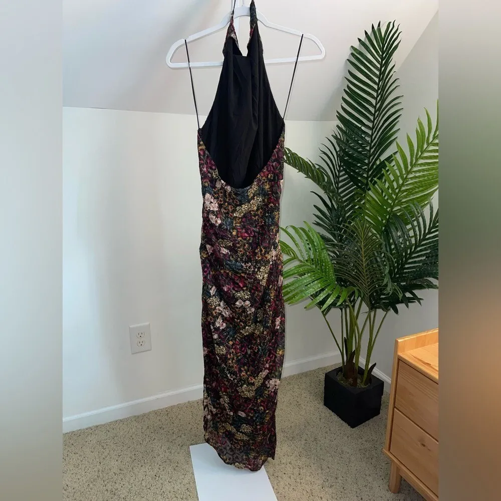 Amanda Uprichard Elektra Backless Gathered Side Slit Gown L Halter Maxi‎ Floral - Image 6