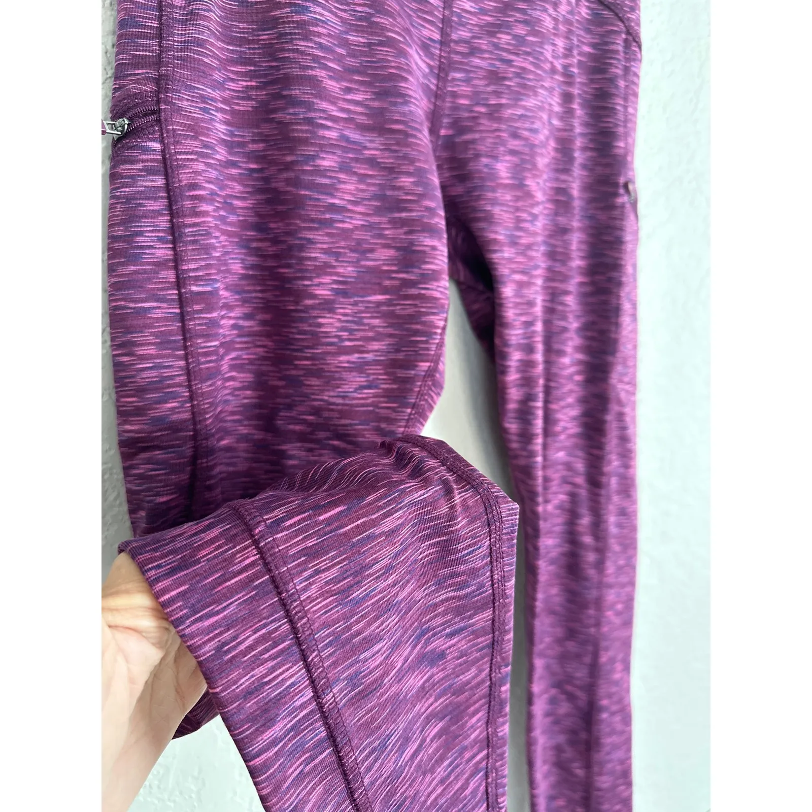 Z by Zobha Purple Space Dye Leggings Size Small Athleisure Athletic Zip Pockets - Image 5