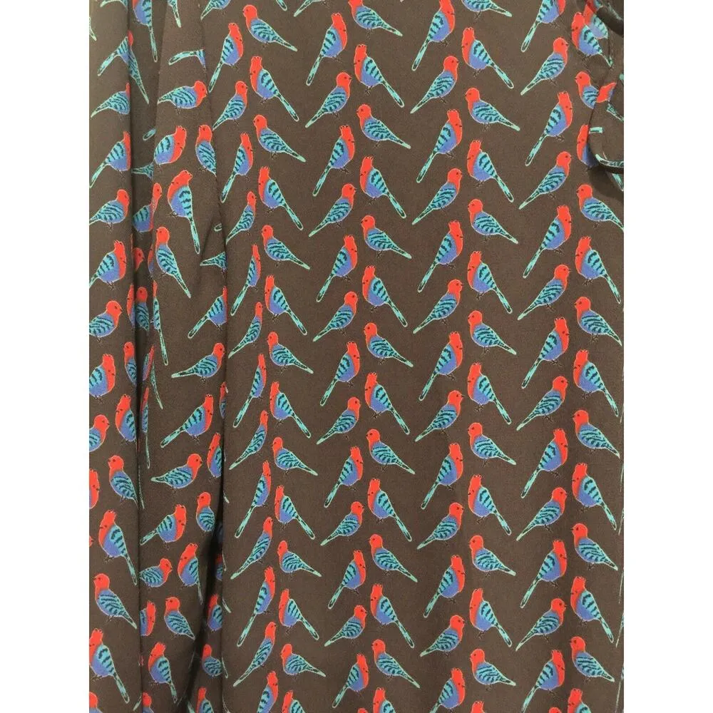 Izzy & Lola Bird Print Brown Romper Shorts Long Sleeves Ruffled Legs Size Small - Image 3