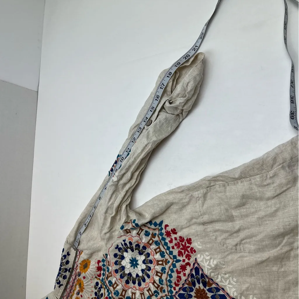 John Mark Womens Tunic Top Linen Artsy Art to Wear Embroidered Boho‎ Ecru Large - Image 10