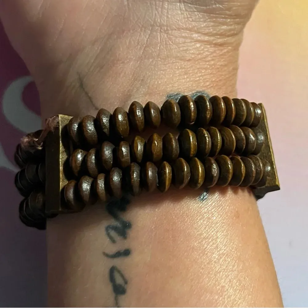 Beautiful Brown Wooden 3 Row Bracelet - Image 3