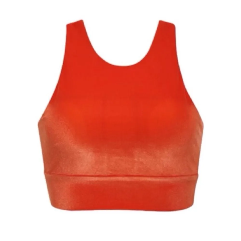 NWT Lanston sport Luna scoop back velvet sports bra in Coral Orange - Image 3