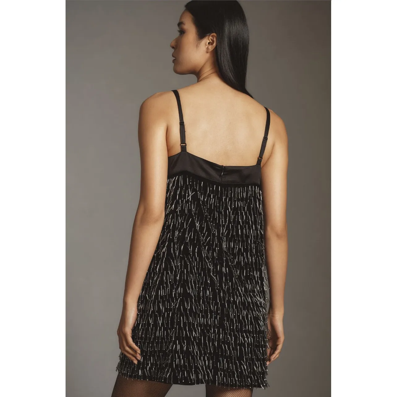 Anthropologie NWT Black Fringe Sweetheart Mini Cocktail Party Dress Size Medium - Image 2