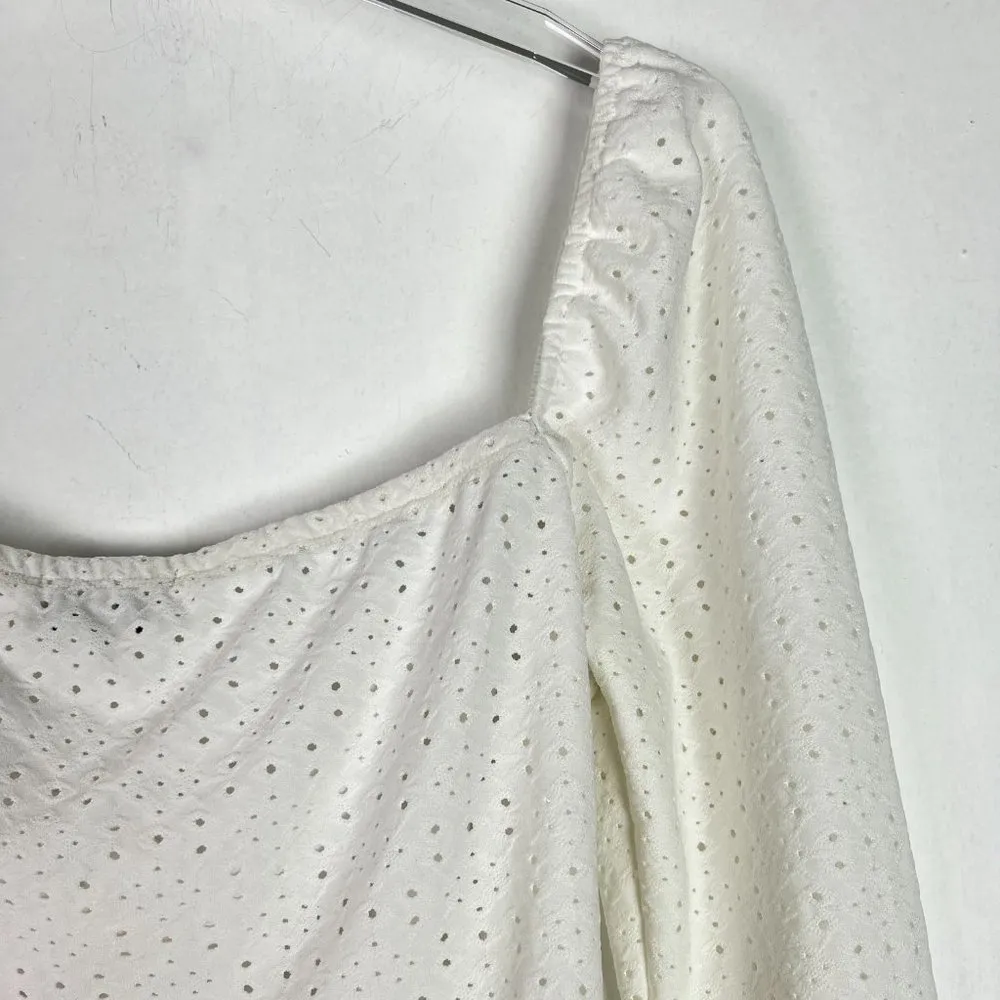Acoa 3/4 Sleeve Eyelet Crop Top White Size Large L EUC L1950 - Image 11