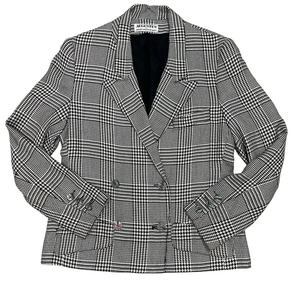 Augustus by Andrew Morgan houndstooth Blazer Jacket 90's Vintage Academia size 6 Black - Image 9