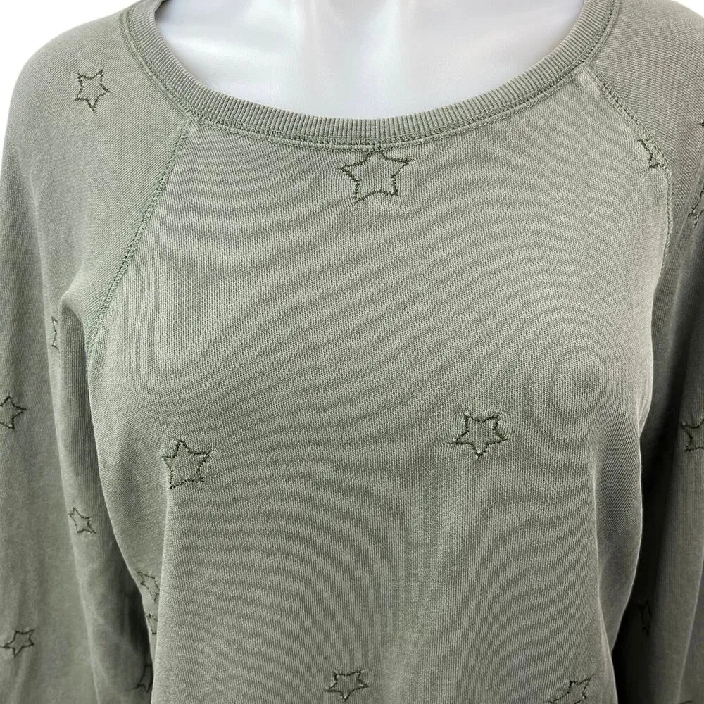 Z Supply Women's Gray Embroidered Star Crew Pullover Sweatshirt Sweater Top M - Image 3