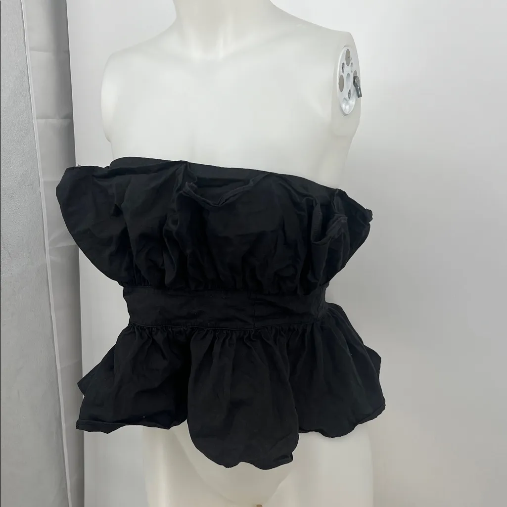 MABLE Black Ruffled Strapless Blouse anthropology Size L - Image 2