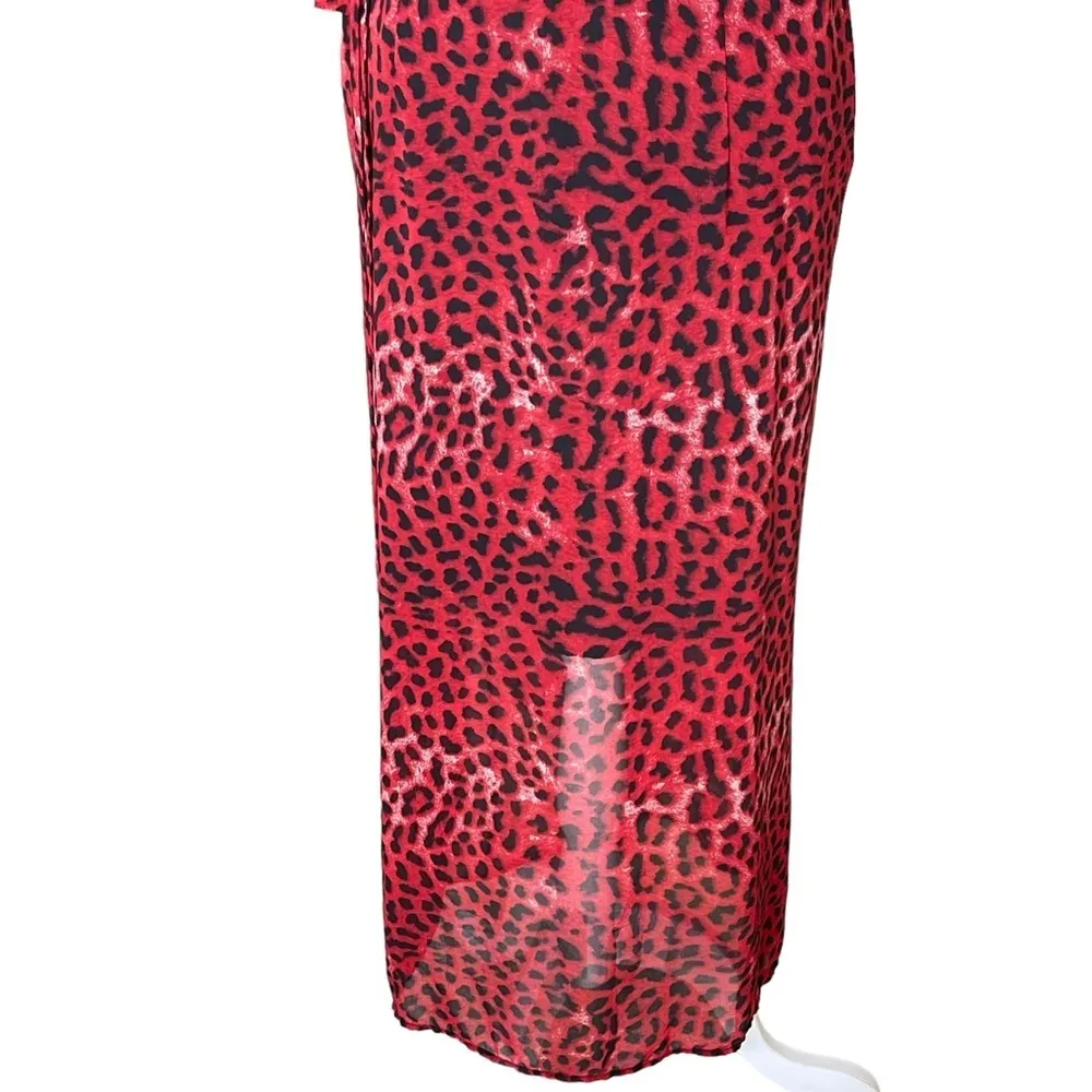 Women’s Leopard Animal Print Wrap Dress Size 12 Red Midi - Image 8