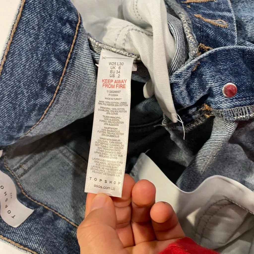 Topshop Dad Jeans W25 L30 High Rise Straight Leg Blue Denim - Image 4
