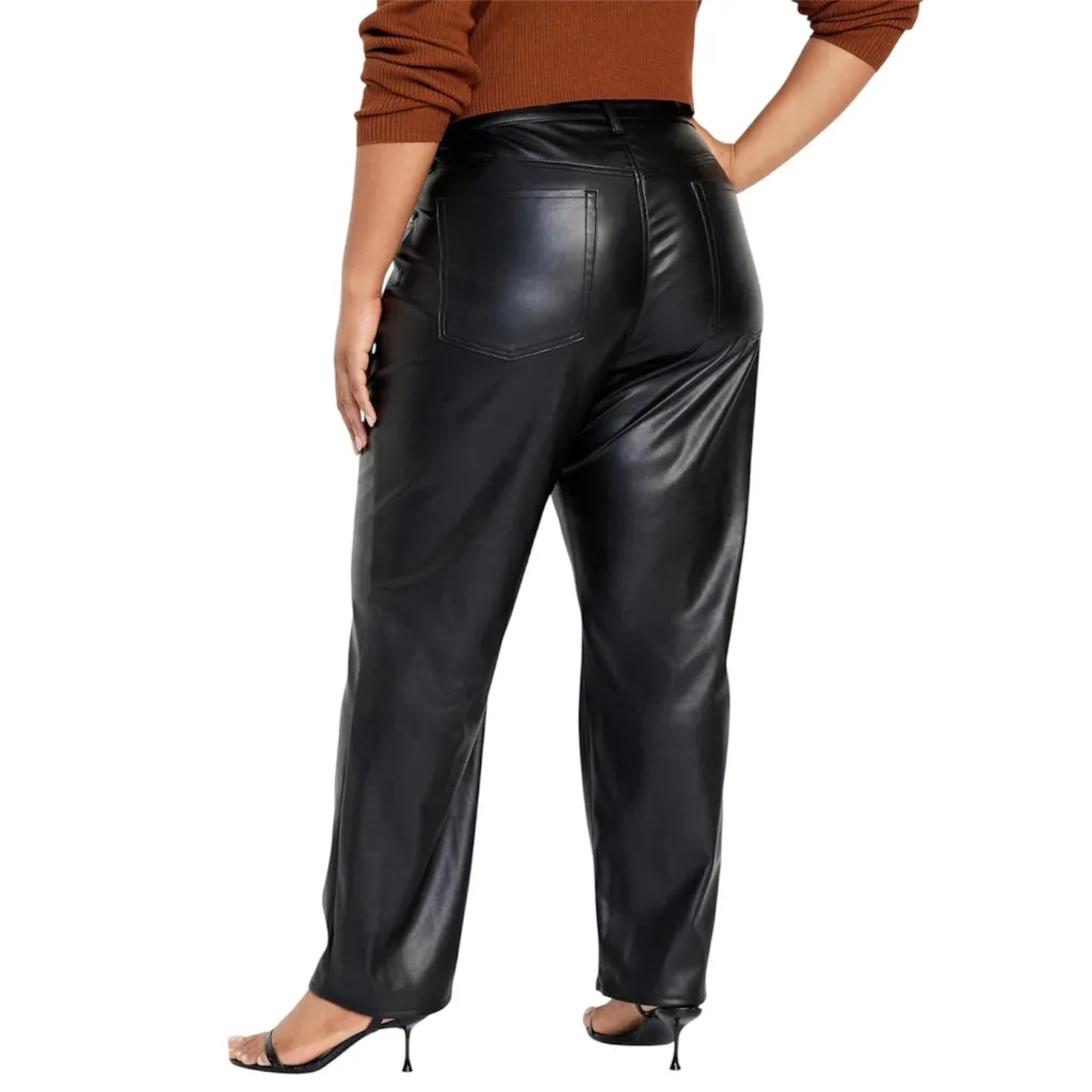 Old Navy High Rise OG Loose‎ Faux Leather Pants Black NWT Size 16 - Image 2