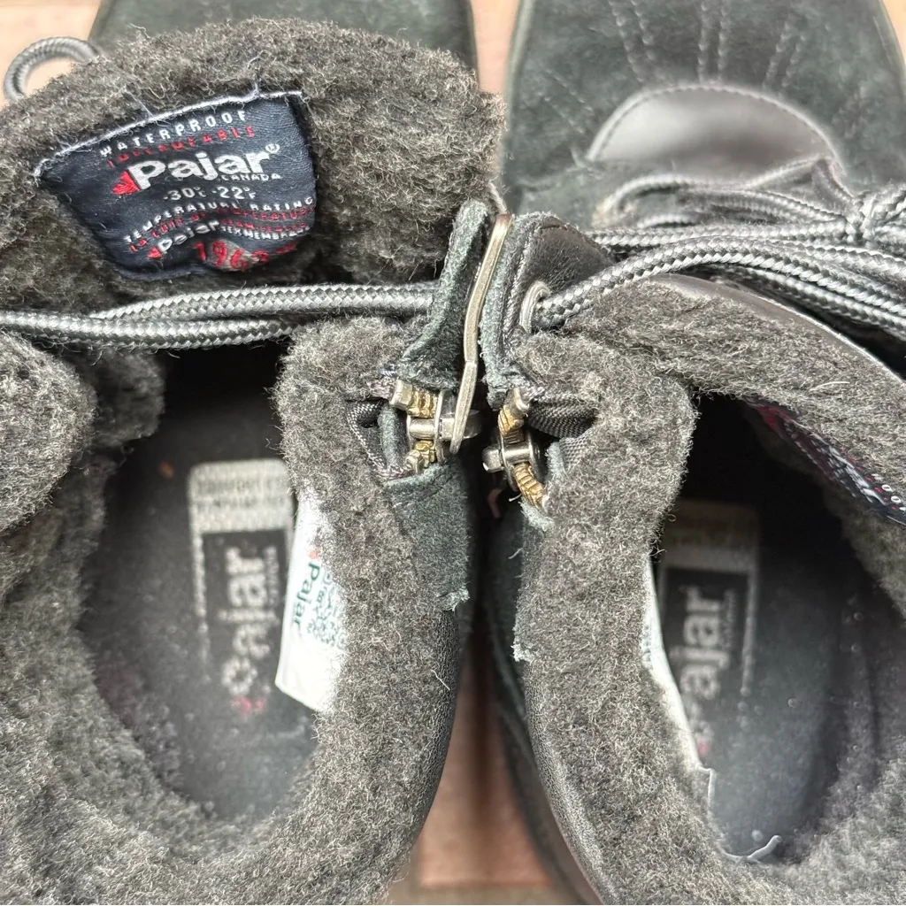 Pajar Boots Womens 7 Jeana Combat Lace Up Faux Fur Lined Side Zip Black Suede - Image 6