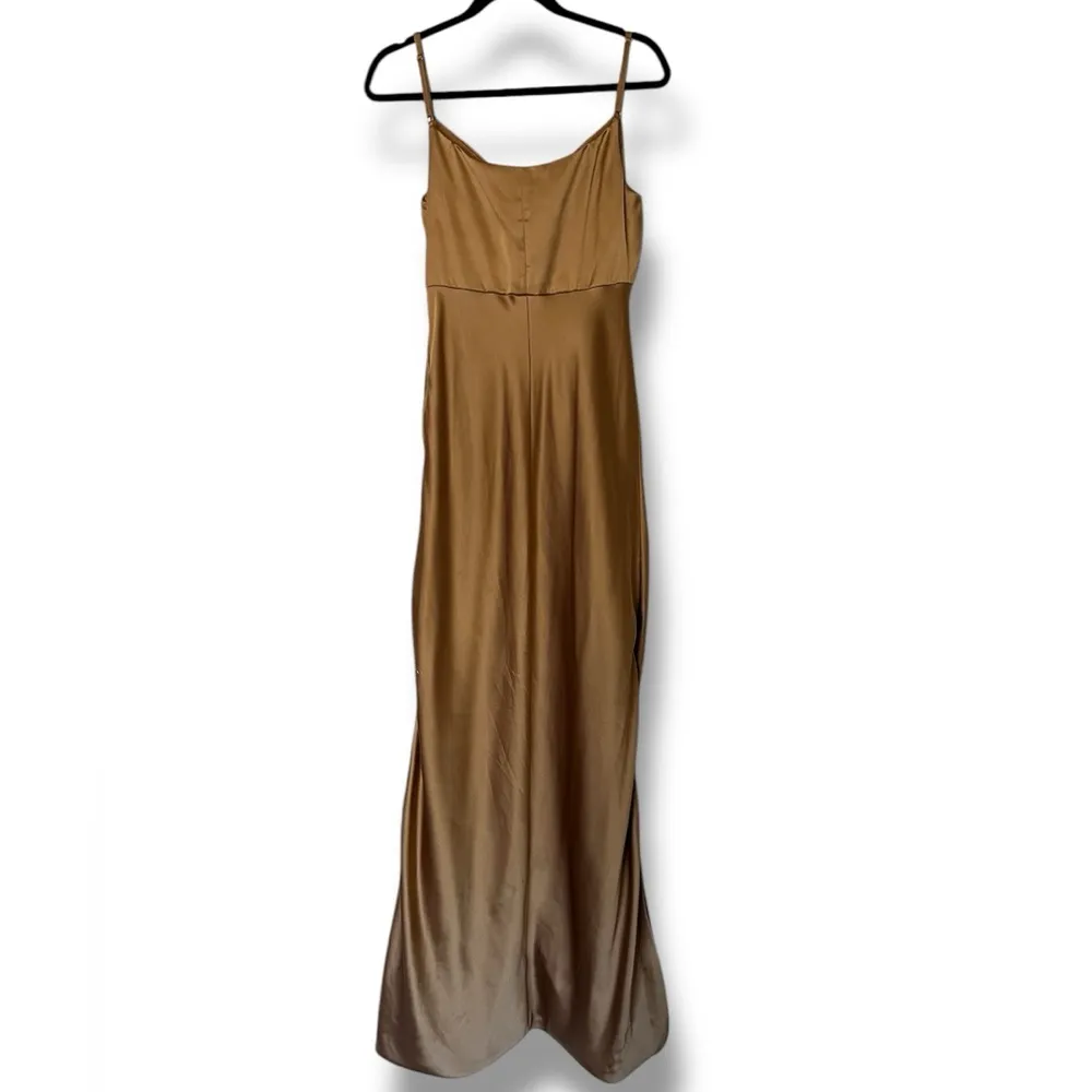 Revelry Skye Satin Cowl Neck Maxi Bridesmaid Dress Brown Size 10 - Image 3