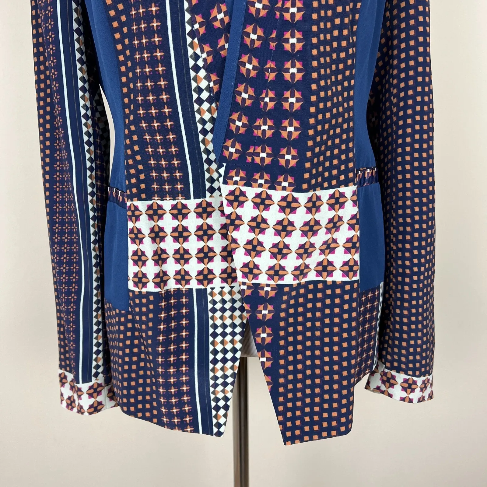 Central Park West Blazer Jacket Womens Small Navy Blue 100% Silk Geometric Open - Image 4