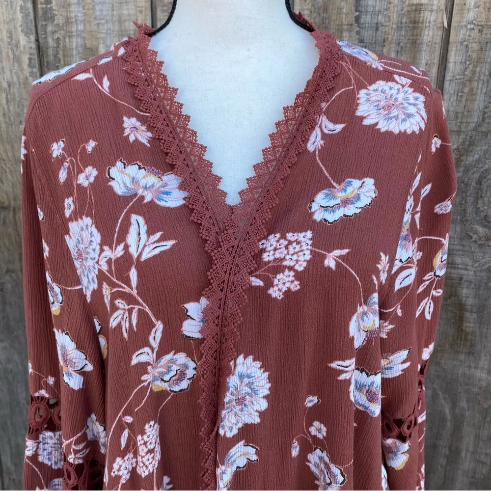 Maurices Rust Color Floral Print Duster Cardigan Size 3X - Image 2