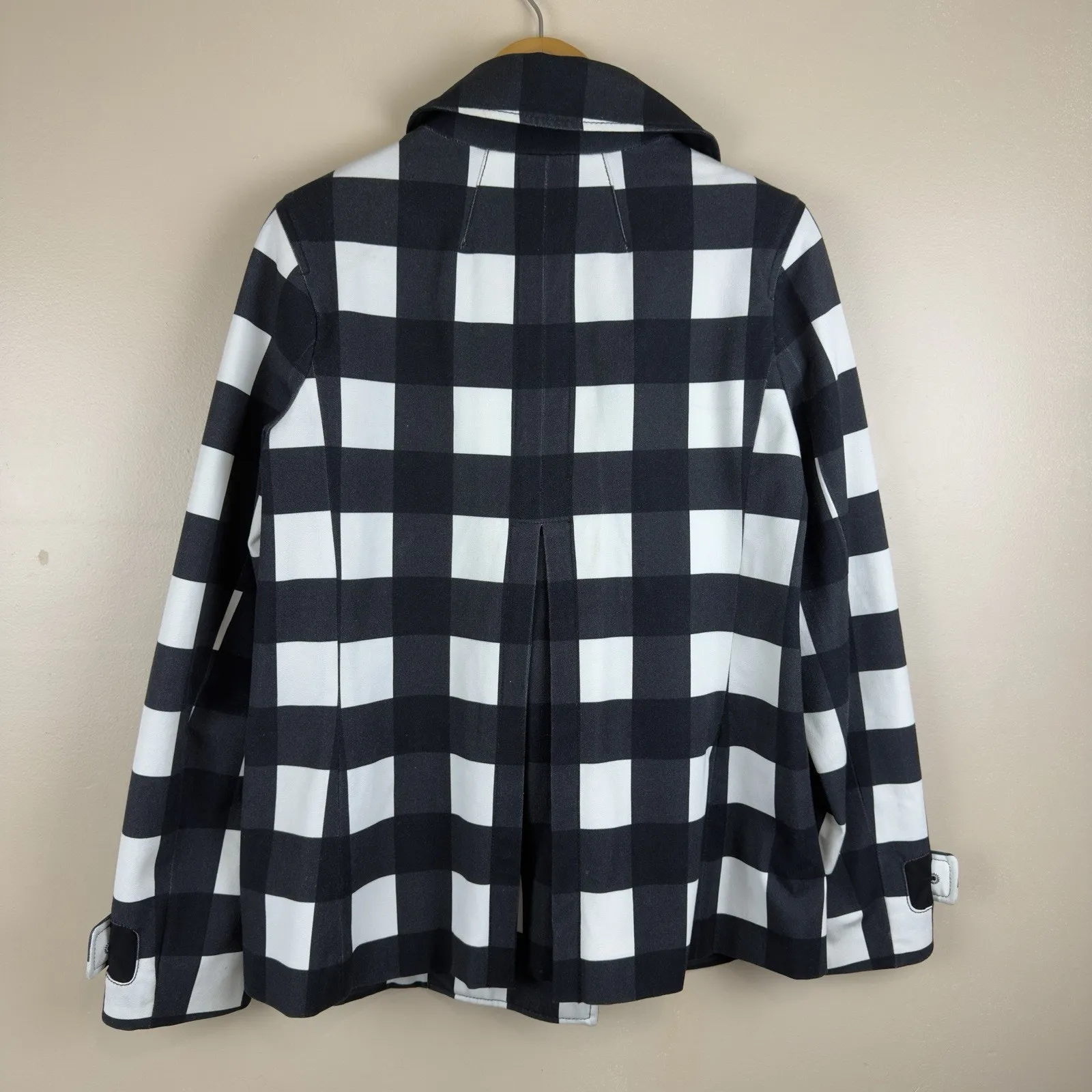 Banana Republic Women’s Plaid Black/White Double-Breasted Pea Coat Size S - Image 6