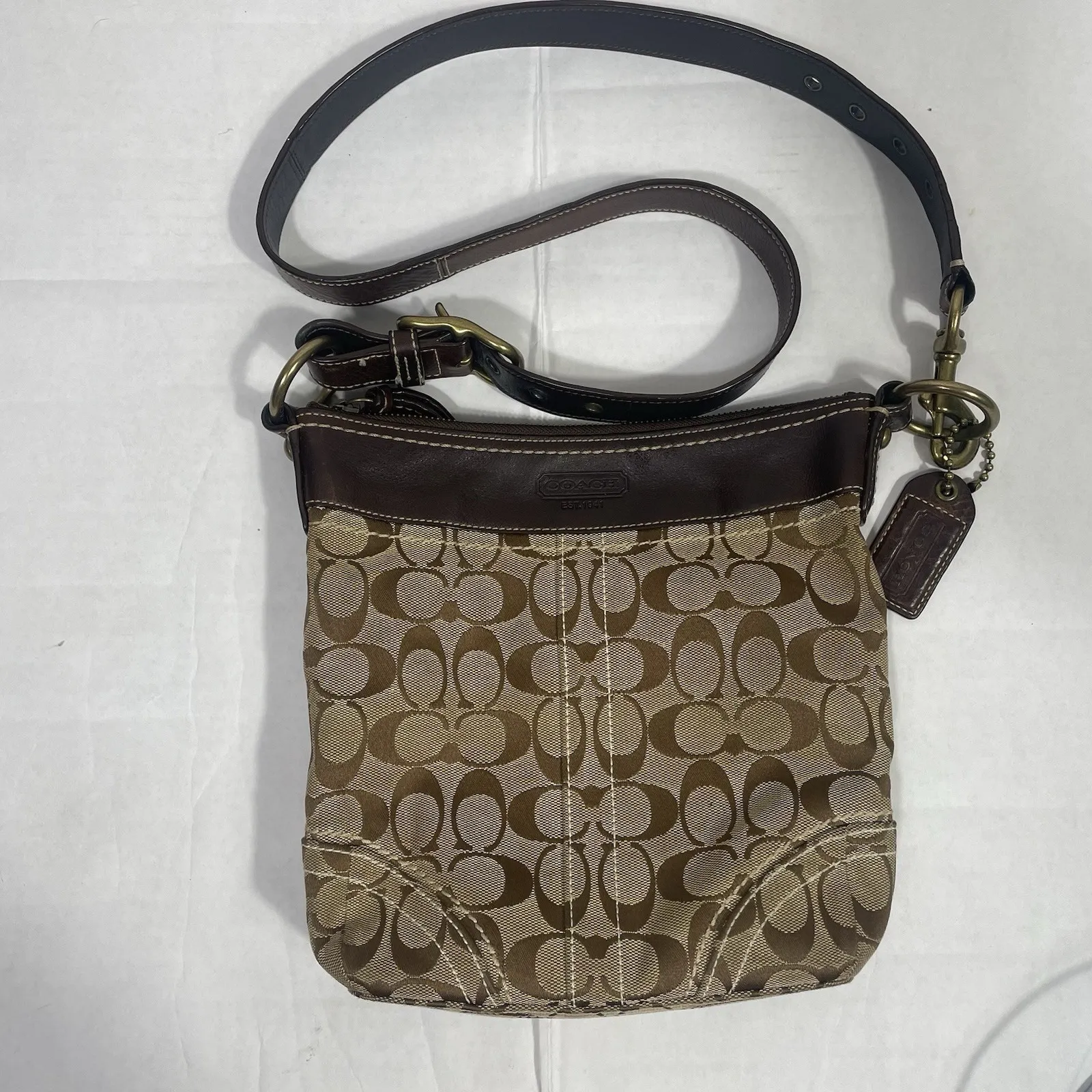 Coach Signature Canvas & Leather Crossbody Bag Brown Brass Hardware‎ C0654-10402 - Image 5