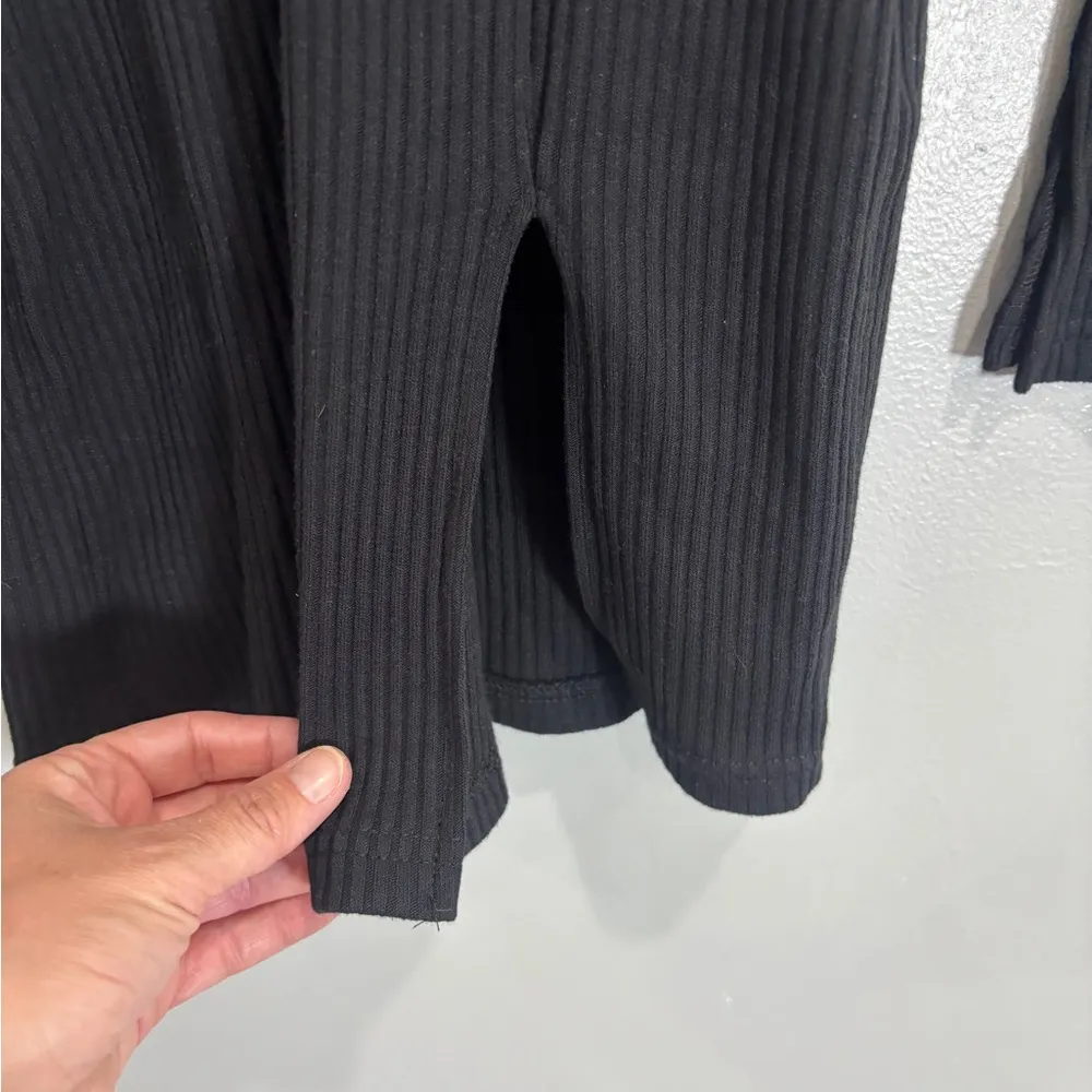 AYM Sweater Bodycon Ribbed Long Sleeve V Neck Cotton Blend Mini Dress XS Black - Image 6