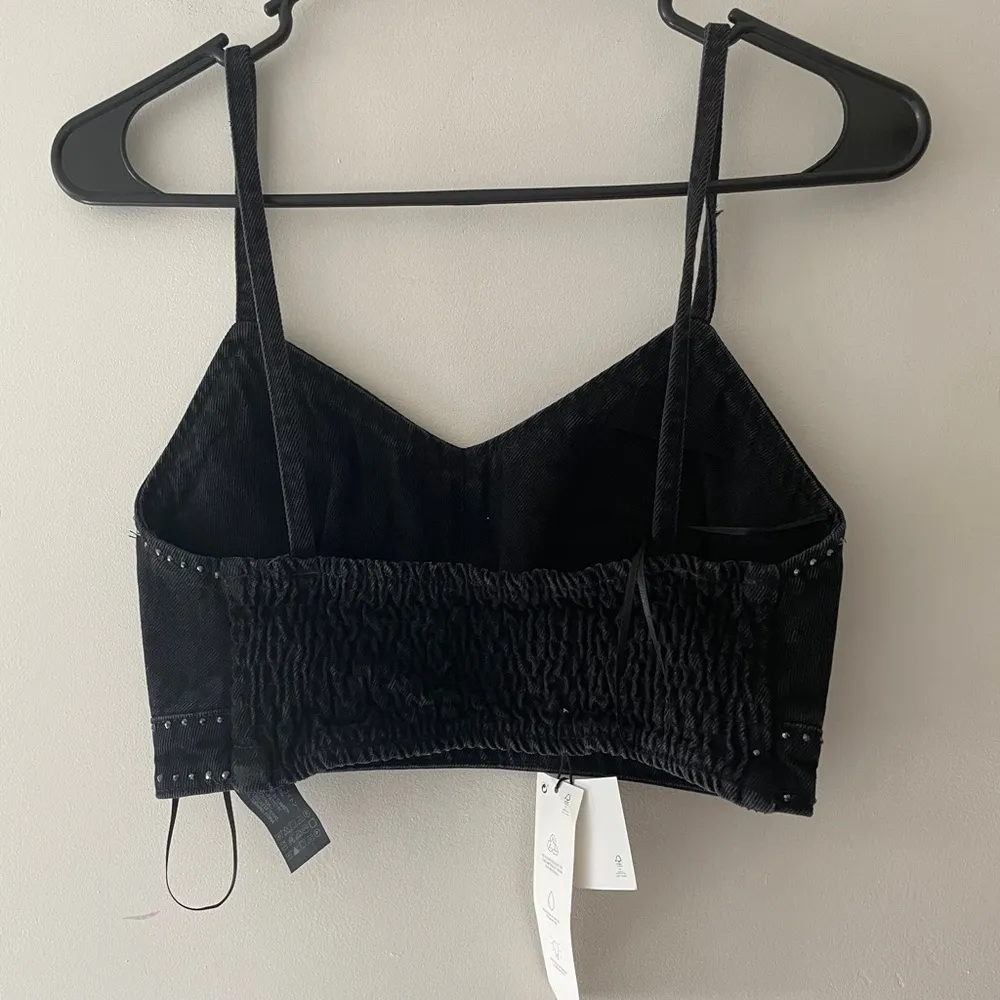NEW Black Rhinestone Denim Crop Top - Image 5